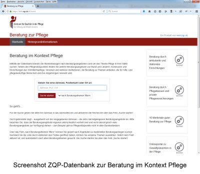 Screenshot ZQP-Datenbank Beratung im Kontext Pflege